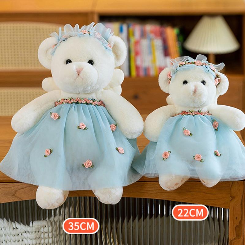 Adorable Soft Plush Rabbit And Bear Dolls In Floral Dresses For Unique Gifts