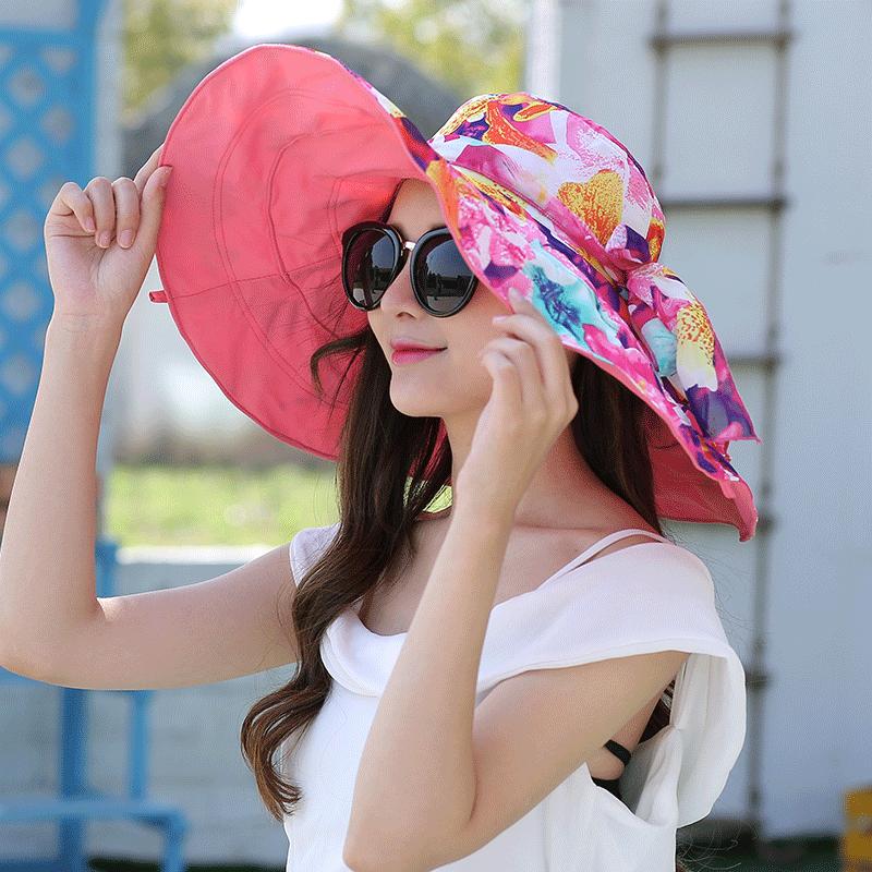 Seaside vacation sun hat women's big edge hat sun protection beach hat big eaves hat foldable beach sun hat tide