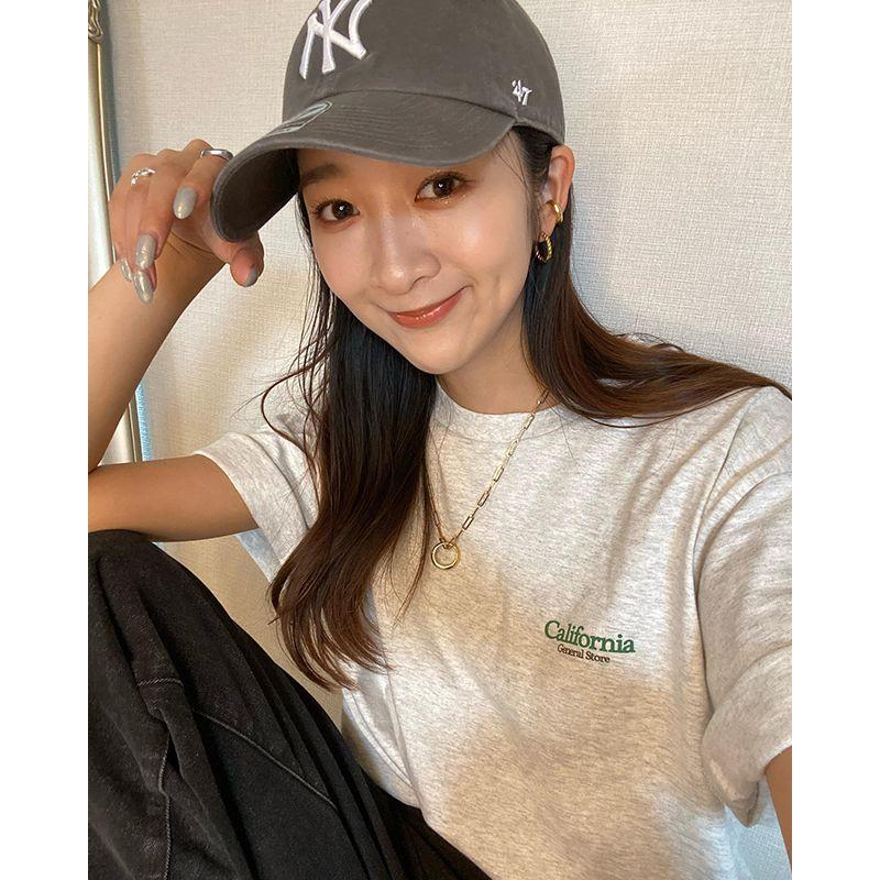 California American vintage Sports Style Oatmeal Gray Fashionable Basic Versatile T-shirt Women