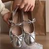 2025 New Versatile Silver French Bow Mary Jane Skirt Shoes - Women's Chunky Heel Spring Edition