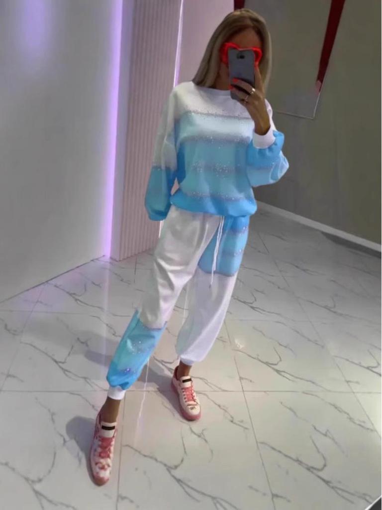 European & American Women's Sprinkle Stripe Top and Drawstring Pants Two-Piece Set, 2025 Collection.