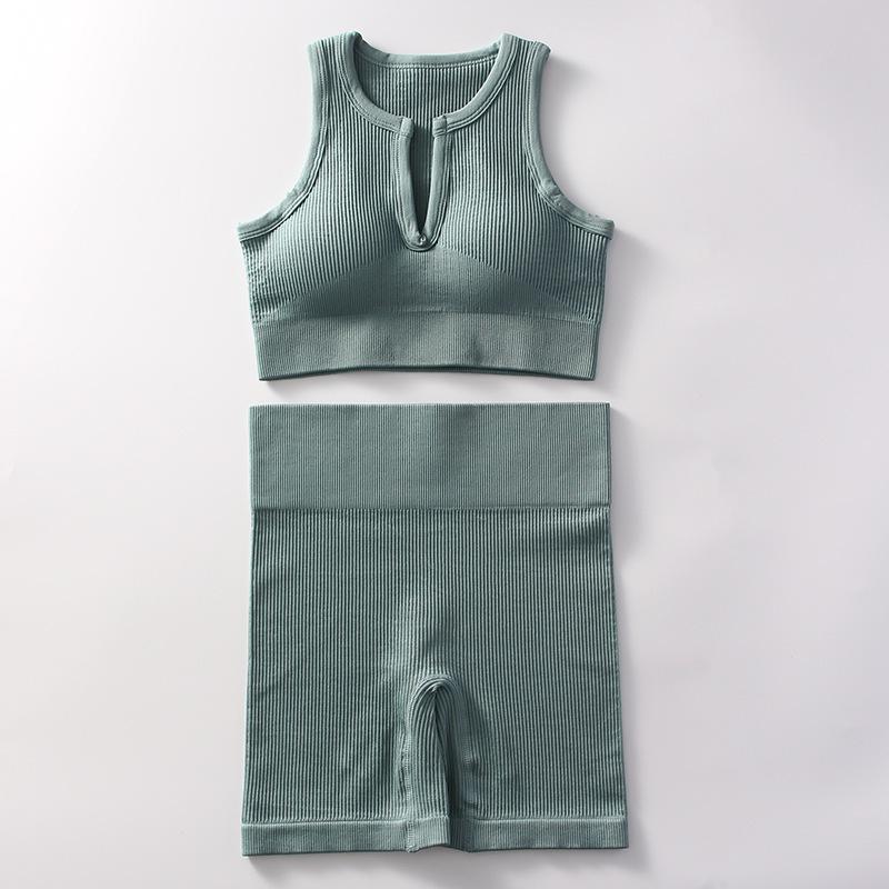 

Женский летний быстросохнущий бесшовный комплект для йоги с квадратным вырезом Large