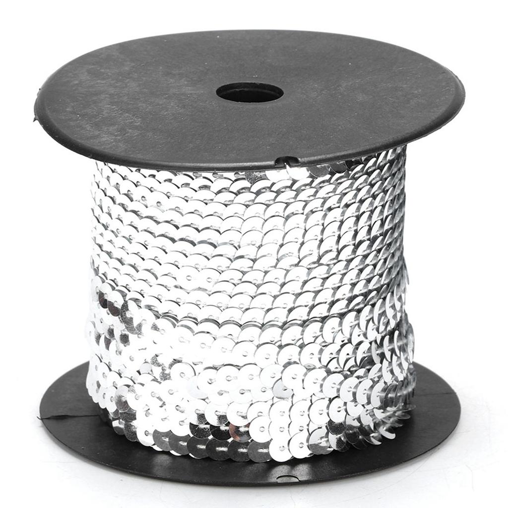 100 Yard Sequin String 6mm Decorative Accessory for Cloth Shoe Plastic Resin Sequin Line Silver 100 Yard Roll