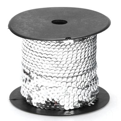 Stringa di Paillettes da 100 Iarde 6mm Accessorio Decorativo per Tessuto Scarpa Plastica Resina Linea di Paillettes Argento Rotolo da 100 Iarde