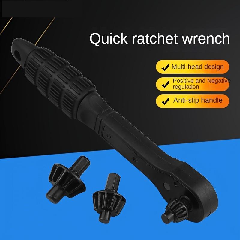 Iron Drill Chuck Wrench, Interchangeable Head Key, Quick Ratchet with 3 Gears, Forward and Reverse Rotation, Anti-Slip Handle for Easy Operation