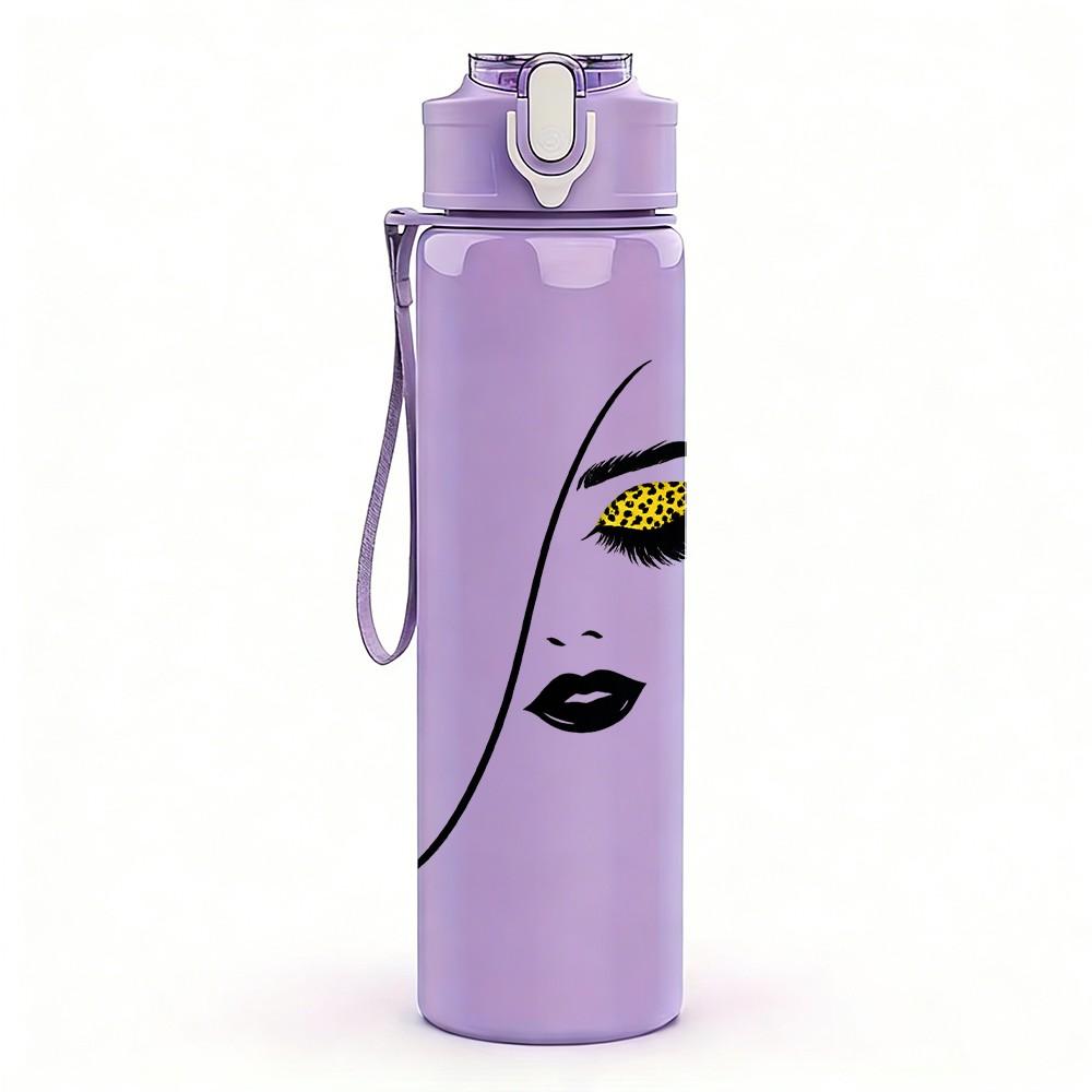 1PC Minimal Woman Face Line Sketch Print 750ml Color Plastic Sports Water Bottle Leakproof Flip Straw Lid Suitable for Sports Office Home Use