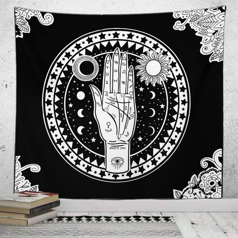 Black White Sun Moon Face Star Tapestry, Tarot Astrology Wall Hanging for Bedroom Living Room Dorm Decor