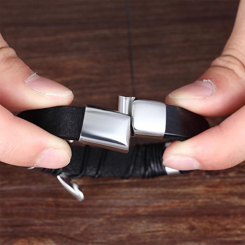 Minimalist Crystal Stone Bracelet Braided Leather Cord Stainless Steel Chain Waterproof Jewelry for Men Women Daily Use