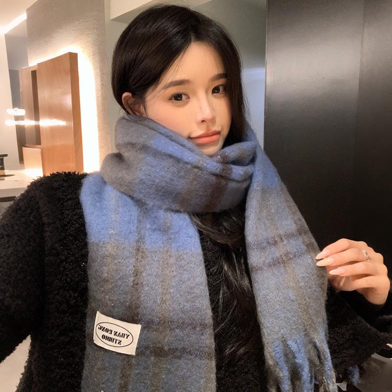 Blue Tone~ Shop/Color Thickened Plaid Scarf Korean Version Versatile Warm Scarf Student Autumn and Winter Female