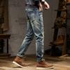 2024 Europäische und amerikanische neue Retro-Distressed-Jeans für Herren, High-End-Distressed-Jeans mit geradem Bein und nostalgischer elastischer Jeanshose
