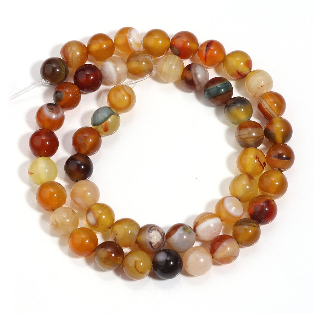 1 Strand Natural Agate Stone Beads 6 8 10mm Amber Color Round Loose Beads For DIY Jewelry Making Bracelets Necklace Accessories