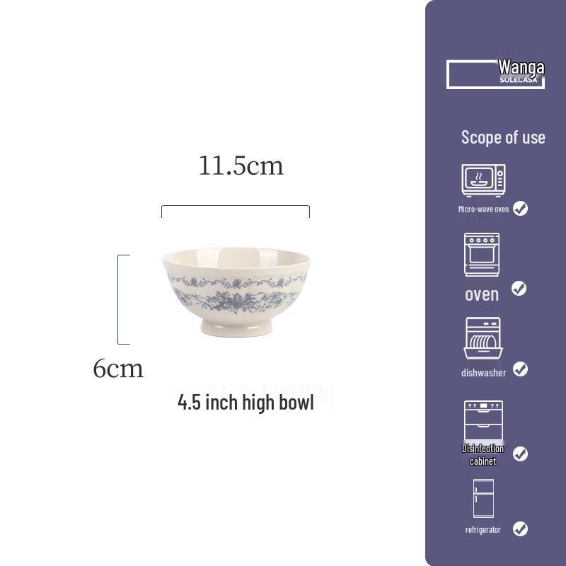 Shunxiang Blue Fog Flower Ceramic Tableware Set: Retro High-End Rice Bowl Plate for Luxurious Dining.
