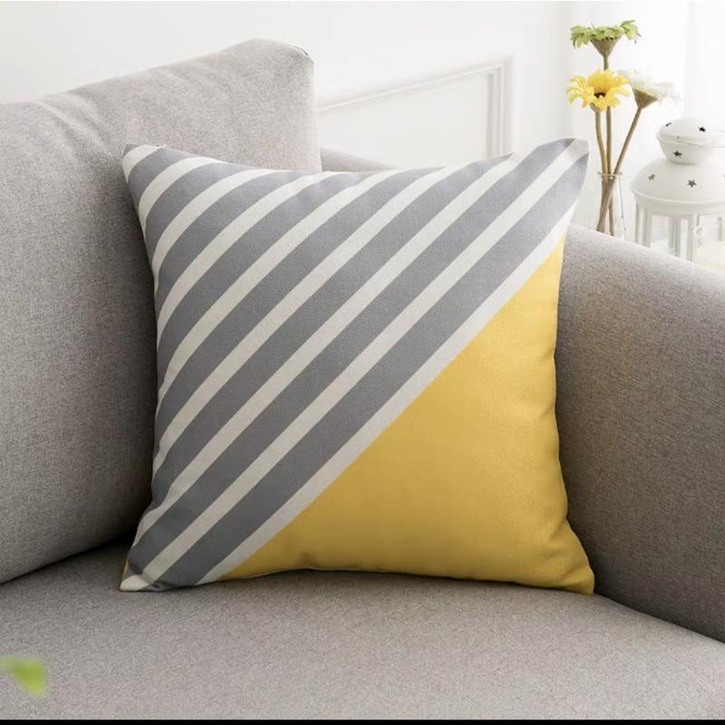 Geometric Pillowcase, Yellow and Gray Geometric Peach Skin Velvet Printed Pillow Cushion Cover, Sofa Car Backrest