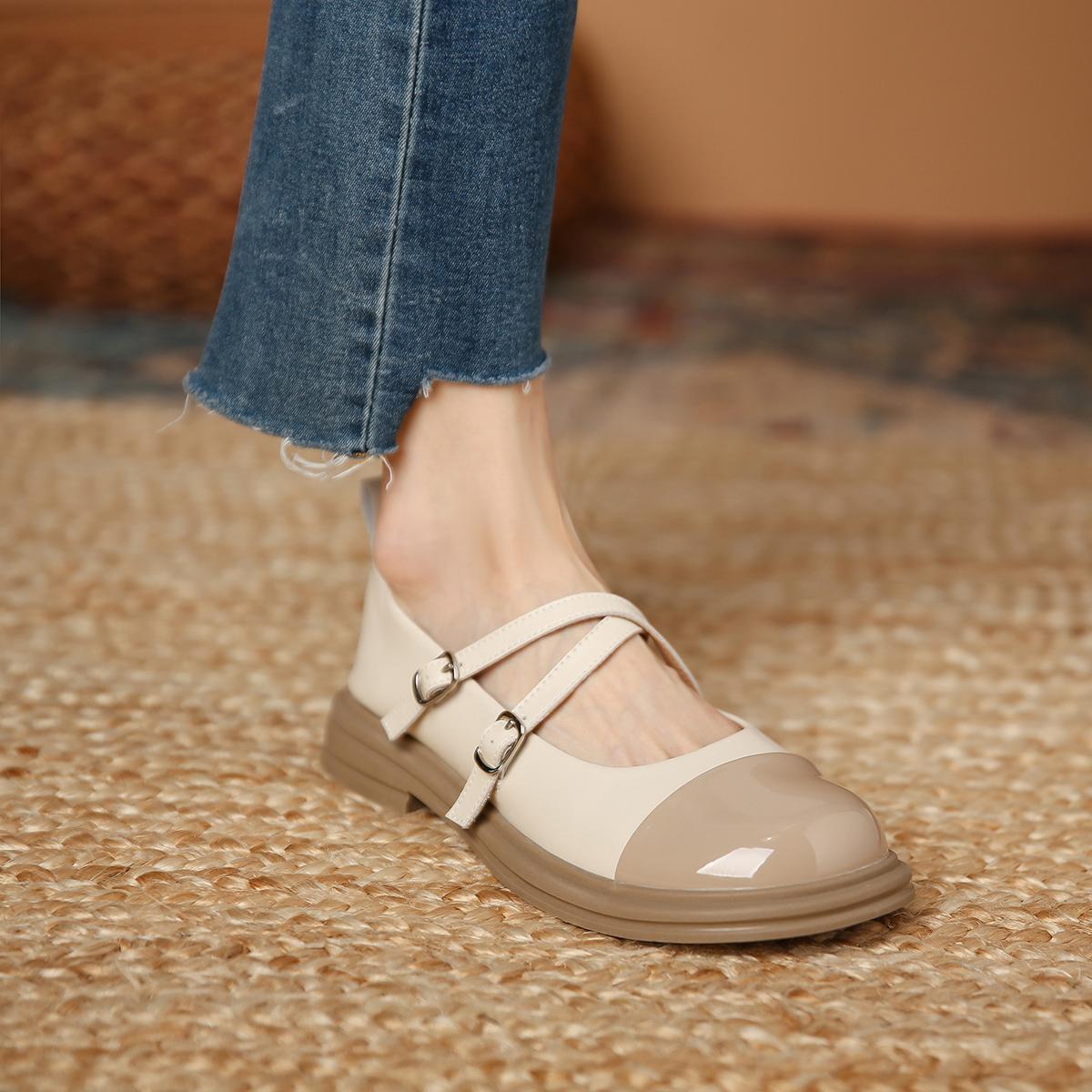 

Винтажные туфли Мэри Джейн, женские кожаные туфли с толстой подошвой и пряжкой в ​​британском стиле, с неглубоким ртом и круглым носком