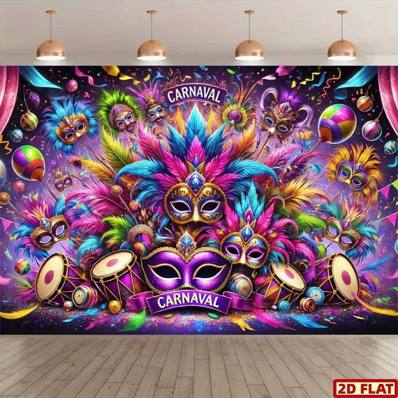 

2D Carnaval Party Backdrop Vibrant Feather Mask Photo Booth Background 47.2x31.5inch/120*80cm