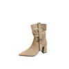 2025 Autumn and Winter New Pointed Thick Heel High Heel Temperament French Fashion Sexy Beautiful Women Short Boots Suede Belt Buckle Short