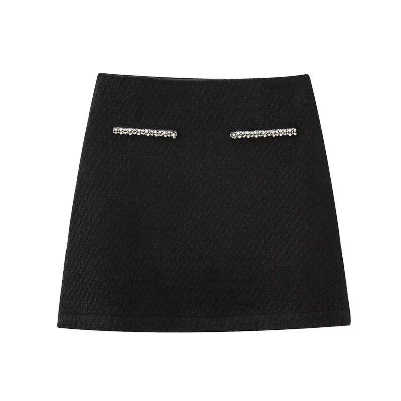 Autumn and Winter Loop Velvet A Word Mini Skirt 1246949 Rhinestone Decoration Rove Texture Outerwear 1246799