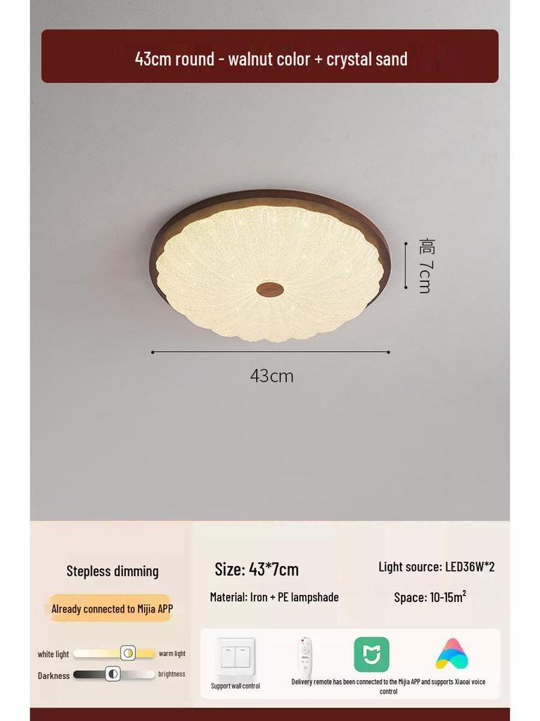 2025 Chinese Style Walnut Ceiling Light: Retro Round Design for Bedroom & Study