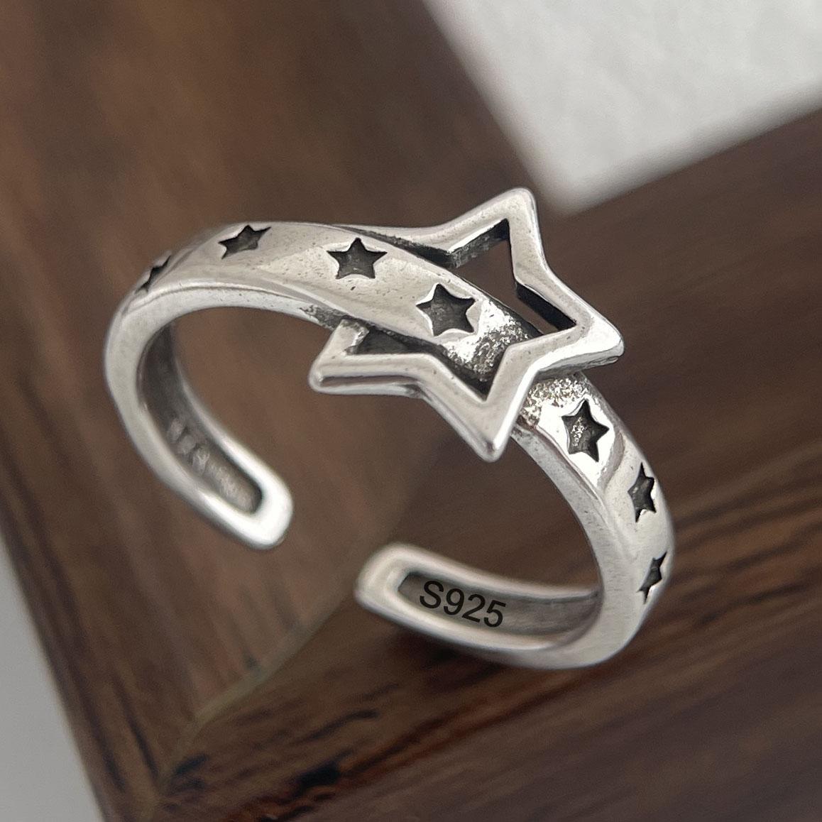 

925 Sterling Silver Rings for Women Couple Minimalist Handmade Simple Retro Heart Star Ring Fine Jewelry Gift Prevent Allergy resizable
