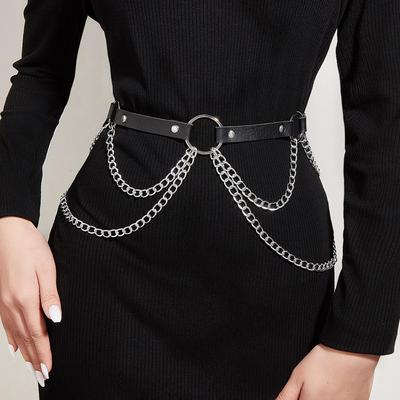PU-Leder-Ketten-Gürtel für Damen sexy Körperkette Goth Verstellbarer Taillengürtel für Party Cosplay