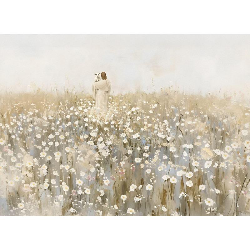 Watercolor Jesus and Landscape Christian Bible Verse Shepherd Poster Canvas Painting Wall Art Pictures Home Living Room Decor