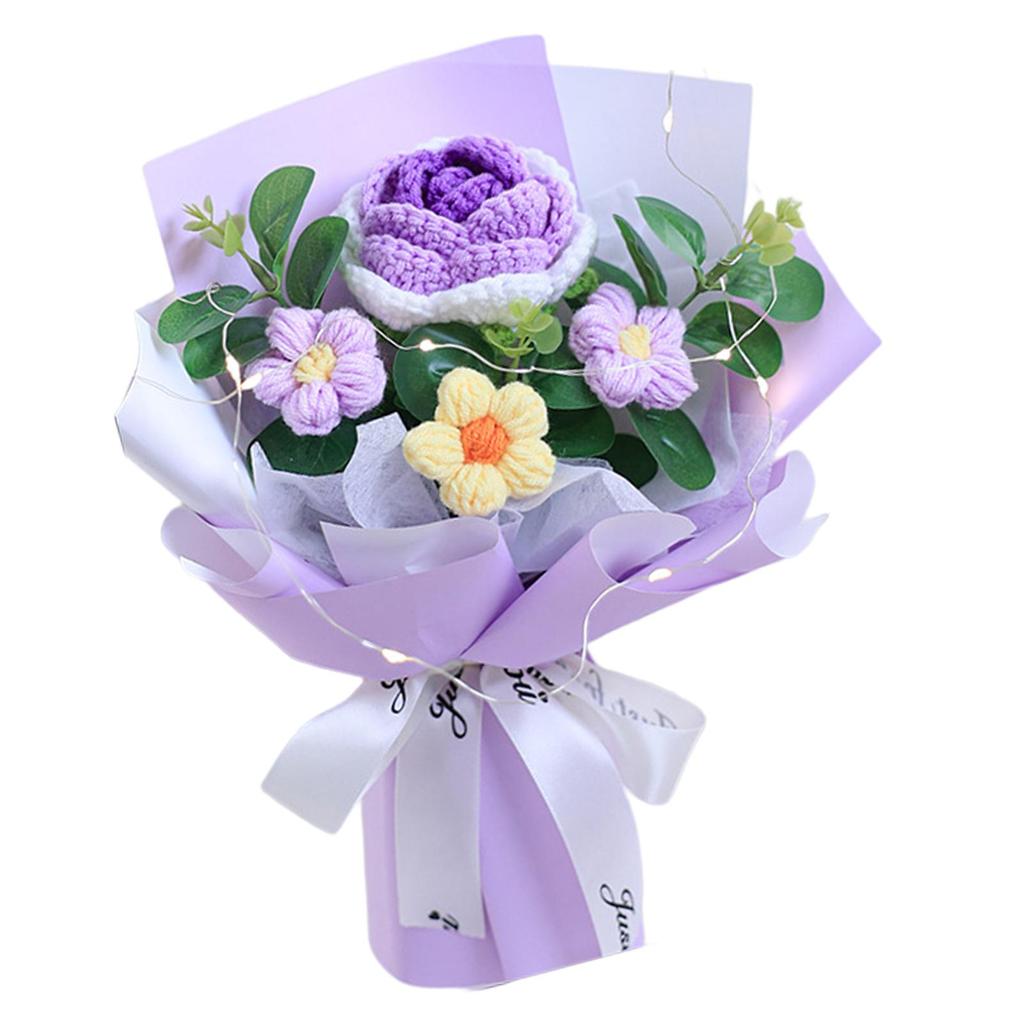 Crochet Flower Bouquet Already Made Decorative Decor Versatile Hand Woven Bouquet Knitted Flowers for Valentine's Day Festival