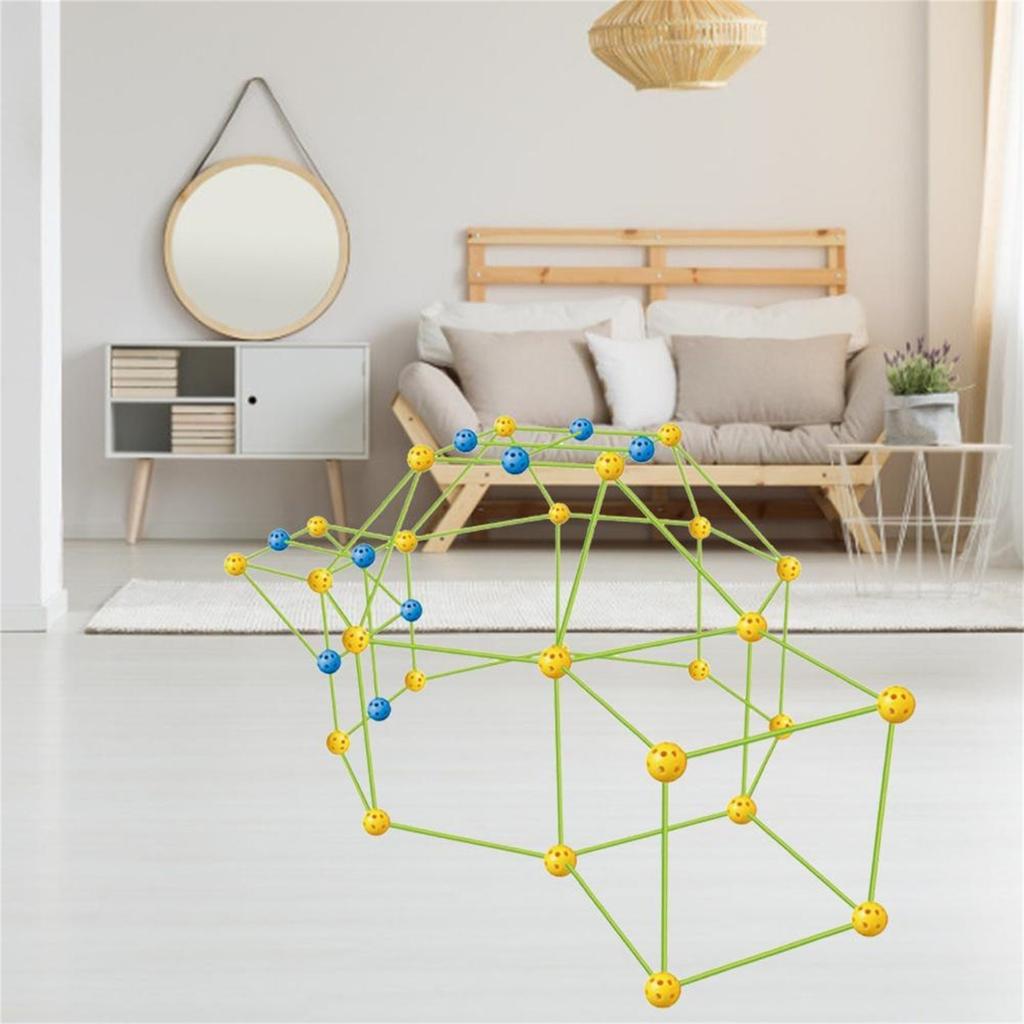 Kids Light-Up Fort Building Kit - Construction Toy, Kids Indoor And Outdoor Play Tent With 126 Rods, 67 Balls, And 4 Strings Of LED Lights