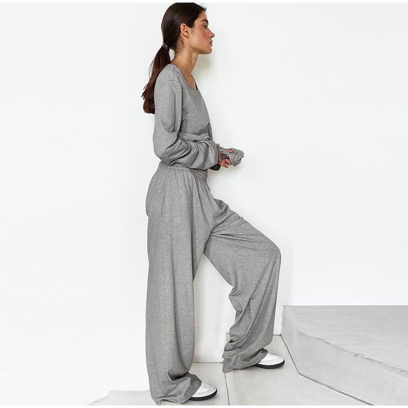 

Пижамные комплекты, новые свободные повседневные простые домашние комплекты, женские длинные брюки с длинными рукавами, удобные пижамы, домашняя одежда для сна для женщин L серый
