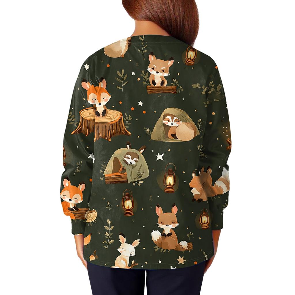 Women's Casual Fashion Long Sleeve Standing Lapel Single Breasted Cute Animal Printed  Workwear Jacket Tops