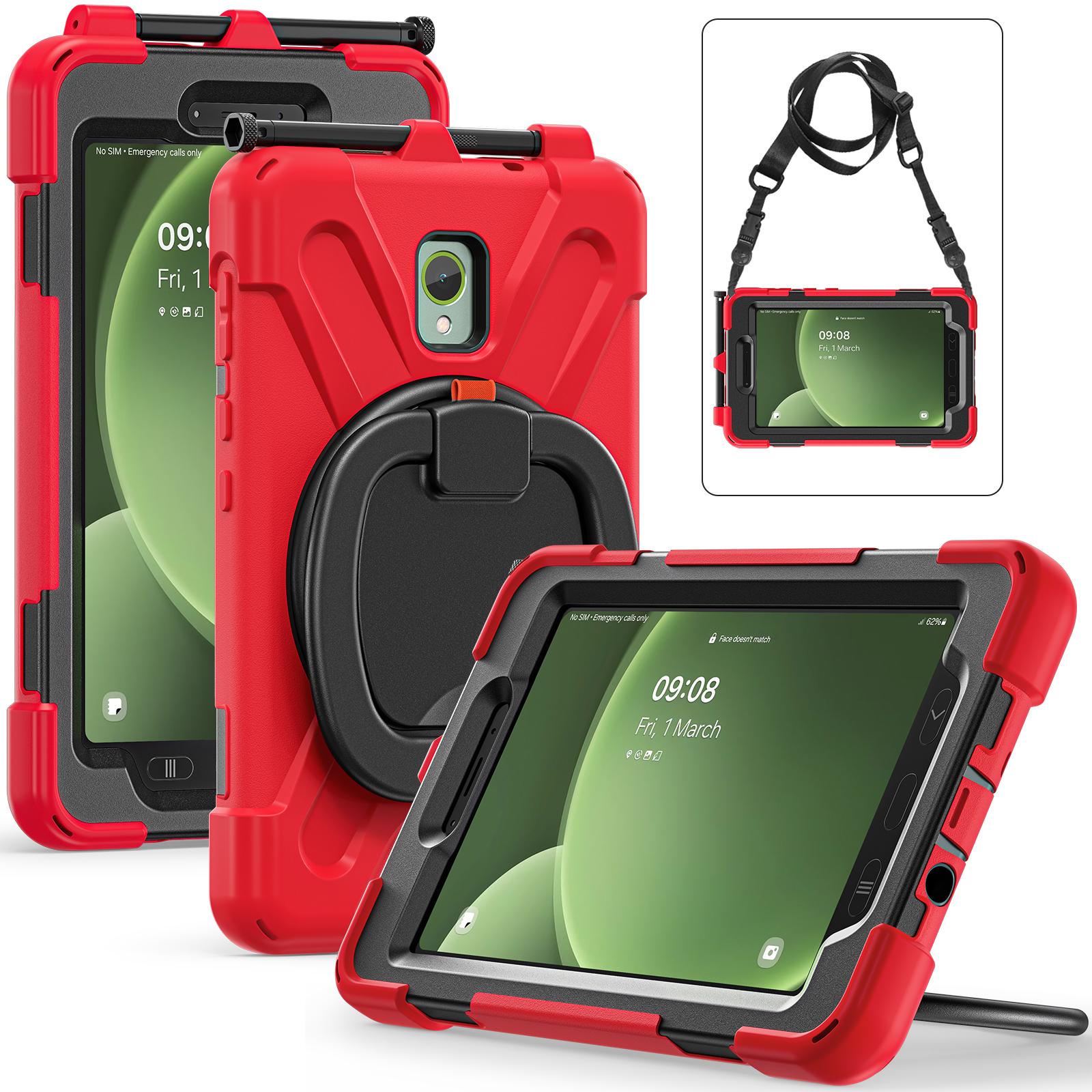 

360 Rotating Kids Case Universal For Samsung Galaxy Tab Active 5 3 SM-X300 X306B SM-T570 575 8 Armor Stand Cover Shoulder Strap Active5 SM-X300 X306 красный