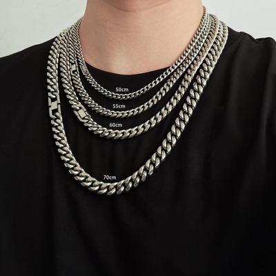 Erkek Titanyum Çelik Yuvarlak Kesim Zincir Kolye Bileklik - Hip Hop Tarzı, Solmayan Takı