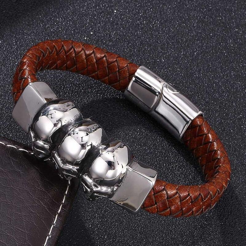 Punk Fashion Men Bracelet Cuff Skull Wristband Jewelry Charms Buckle Domineering Bangle