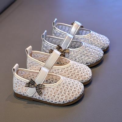 Girls' Princess Shoes Soft-Sole Non-Slip Leather Shoes, Breathable Mesh Hollow-Out Casual Shoes for Toddlers