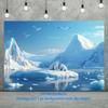 2D North Pole Polar Bear Backdrop, Iceberg & Seagull Winter Photography Background