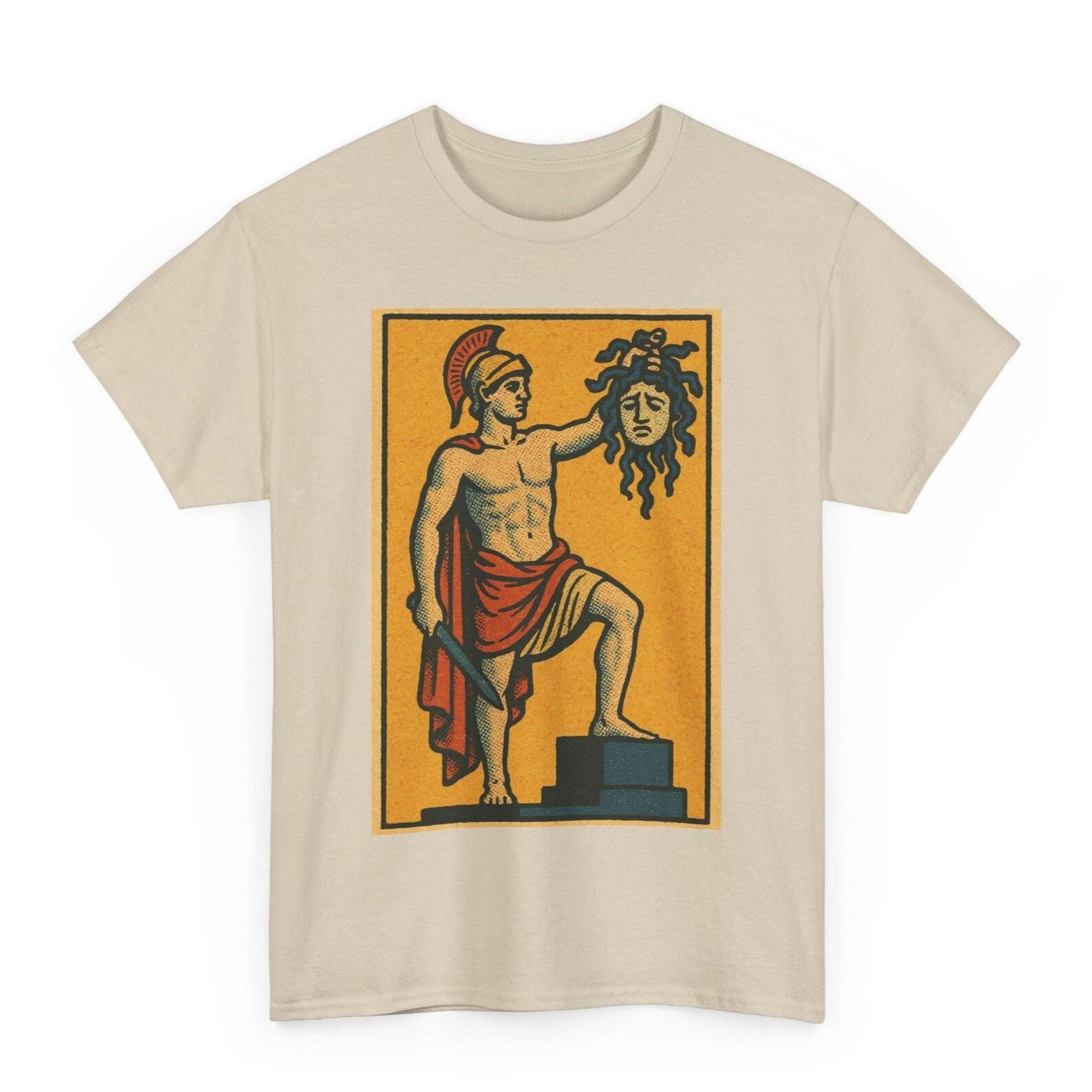 Perseus and Medusa T-Shirt: Retro Comic Mythology Tee for Greek Legend Fans 4XL