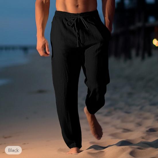 Men's pants summer pants beach pants drawstring elastic waist straight pants comfortable and breathable casual pants man