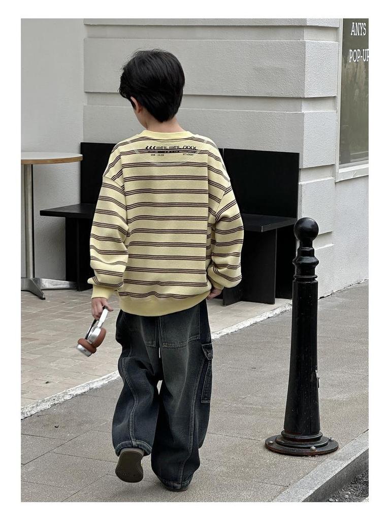 Boys' Yellow Striped Fleece-Lined Sweatshirt - Autumn/Winter 2025