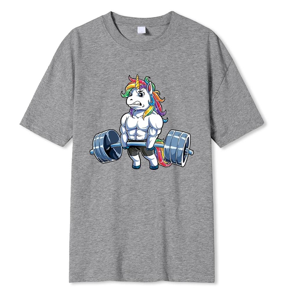 Funny Gym Unicorn Fitness Fitness Round Neck Cotton T-Shirt Men Casual Short Sleeve T Shirt Top Fashion High Quality Clothing