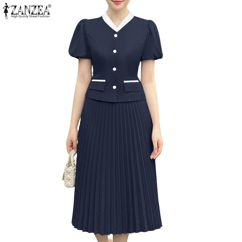 ZANZEA Women Short Sleeve Blouse and Skirts Summer Two Piece Suit Sets