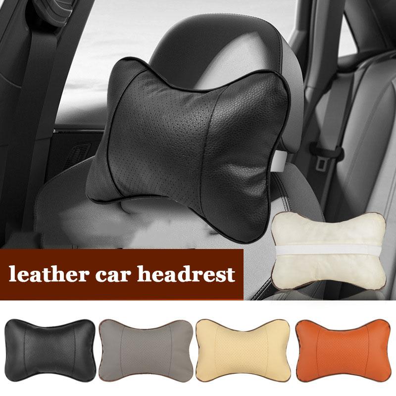 1PC Car Neck Pillow Both Side PU Leather Headrest for Head Pain Relief Fiber Filled Universal Car Pillow