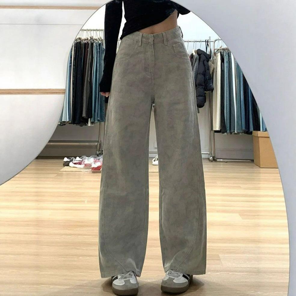 Design Sense Tie-dyeing Loose Straight Curved Cutaway Jeans Female High-waisted Skinny Draping Dragging Trousers Jeans for Women Long Denim Pants
