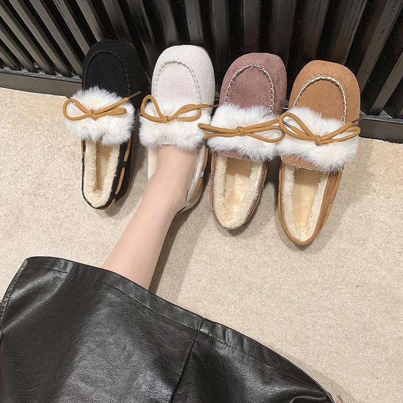 Fur Integrated Doudou Shoes Women's Winter Velvet 2025 New Versatile Flat-bottomed Thick-soled One-pedal Fluffy Cotton Shoes Women