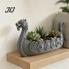 Resin Decorative Plant Pot Viking Longship Planter Pot, Dragon Boat Indoor Holder for Cacti Creative Air Plants, Rustic Nordic Ship Container