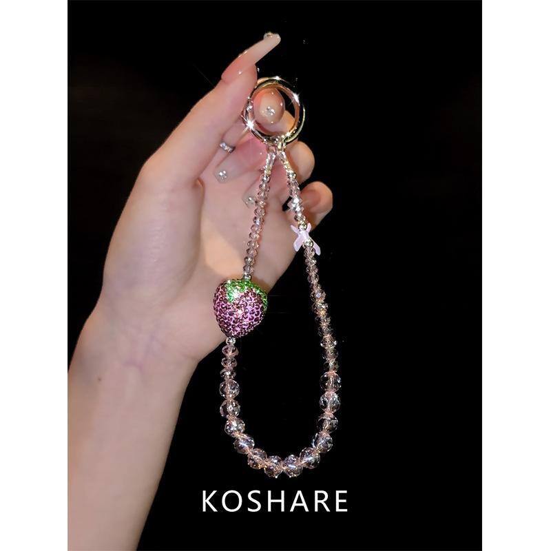

Diamond-encrusted strawberry crossbody back mobile phone chain high-end neck hand carry crystal pendant