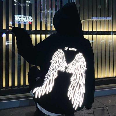 Odblaskowe bluzy anioł na plecach drukowane litery w stylu ulicznym grube bluzy unisex zimowy ciepły sweter płaszcz kobiety Punk bluzy