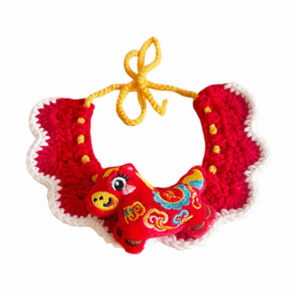 

Red Chinese Style Pet Scarf Zodiac Horse Design Cat Collar Festive Decorations Collar