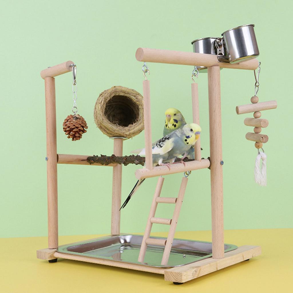 Lovebird Parrots Cage Perch Stand Bridge Nest Swing Climbing Wooden Training Ladder Toy for Bird