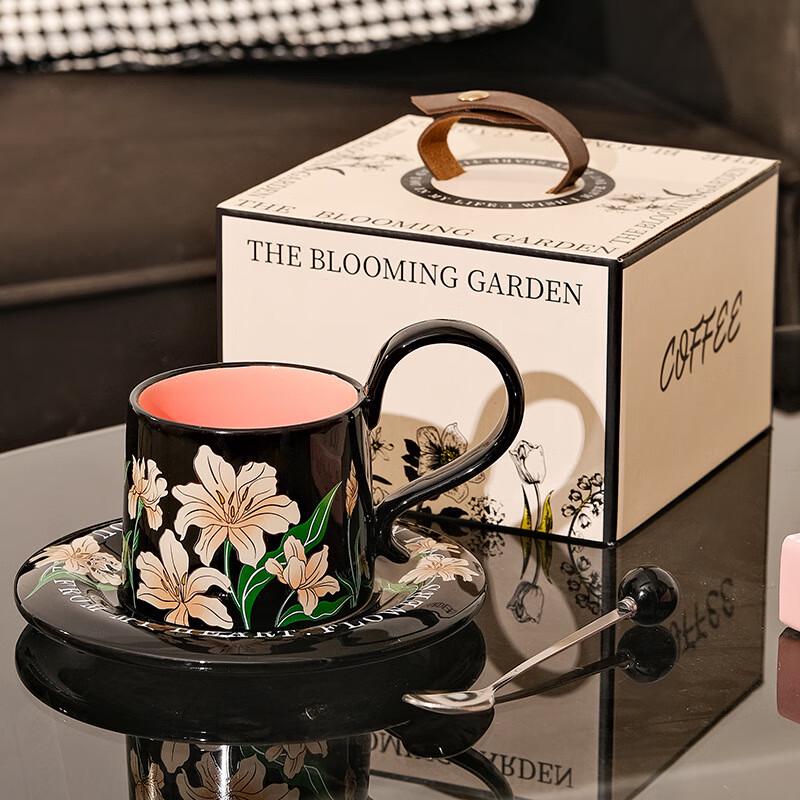 MY Floral Secret Garden Retro Ceramic Coffee Mug Set with Spoon & Saucer, 260ml