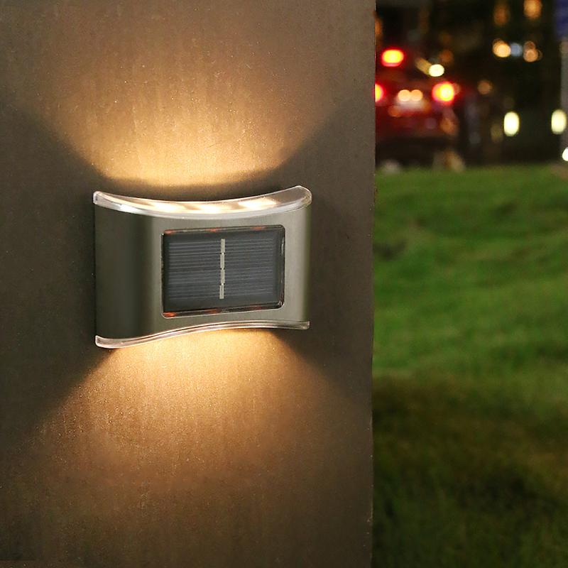 6LED Solar Wall Light Up/Down Lighting Waterproof Stainless Steel for Pergola Yard Garden Fence Villa Outdoor Wall Decoration