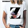Kawaii English Alphabet Flowers Graphics Female T-Shirt 90S Summer Loose Short Sleeve Round Neck Female Tops Clothing